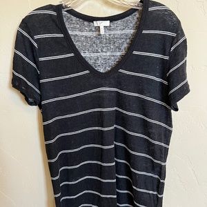 Joie Short-Sleeve Linen V-Neck Tee - Size XS